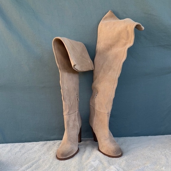 EUC Free People Tan Dakota Over the Knee Boots Suede EU 41 Beige Neutral Western - Picture 2 of 13